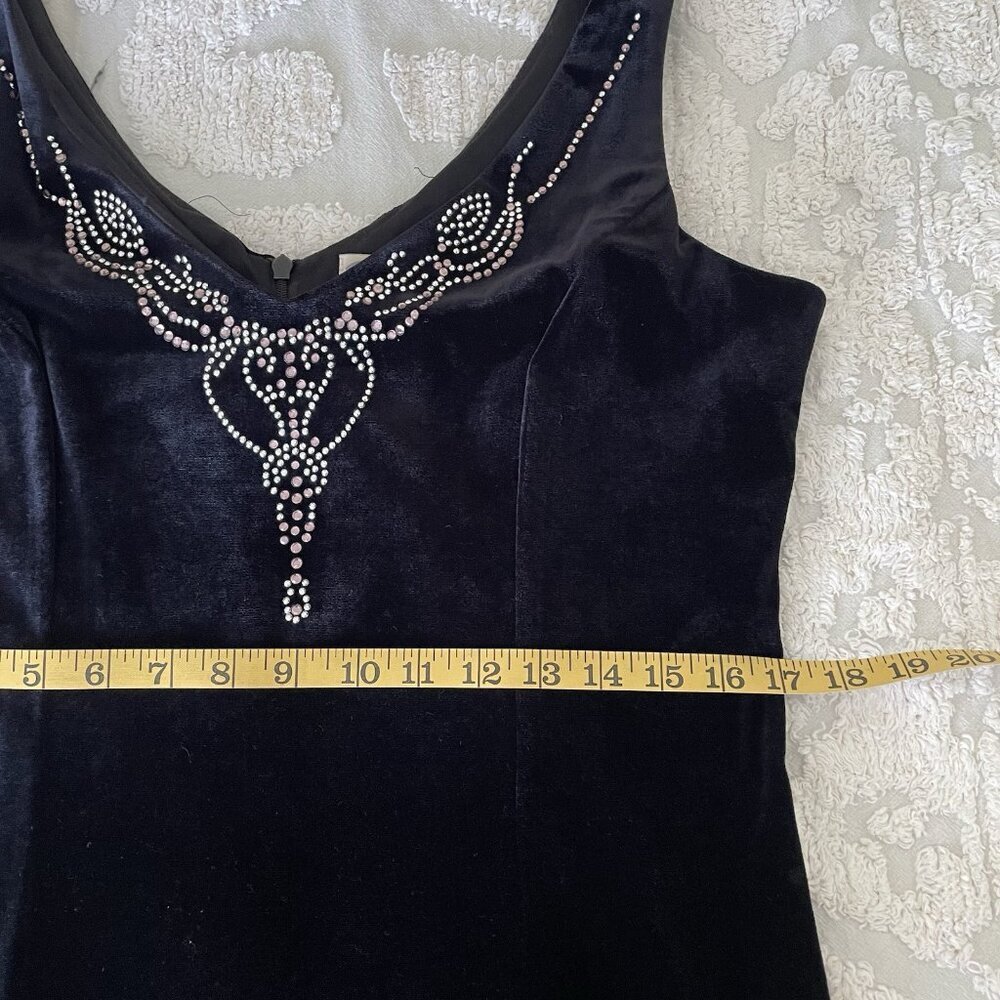 VTG Dressbarn Black Velvet Maxi Dress Scarf Hem Whimsigoth Fairy Grunge Sz 12 - Picture 10 of 16